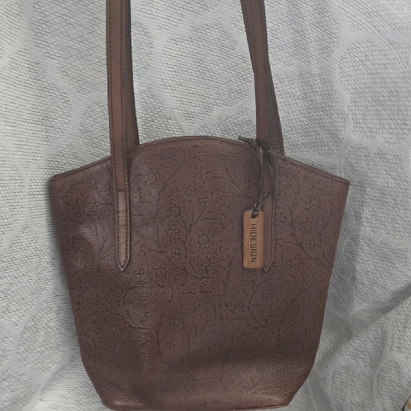 Embossed Floral Brown Tote by HIDESIGN - Picture 1 of 14